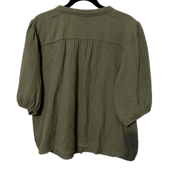 Knox Rose Hunter Green 3/4 Sleeve Deep V Neck Blouse 100% Cotton Size XXL - Picture 2 of 4